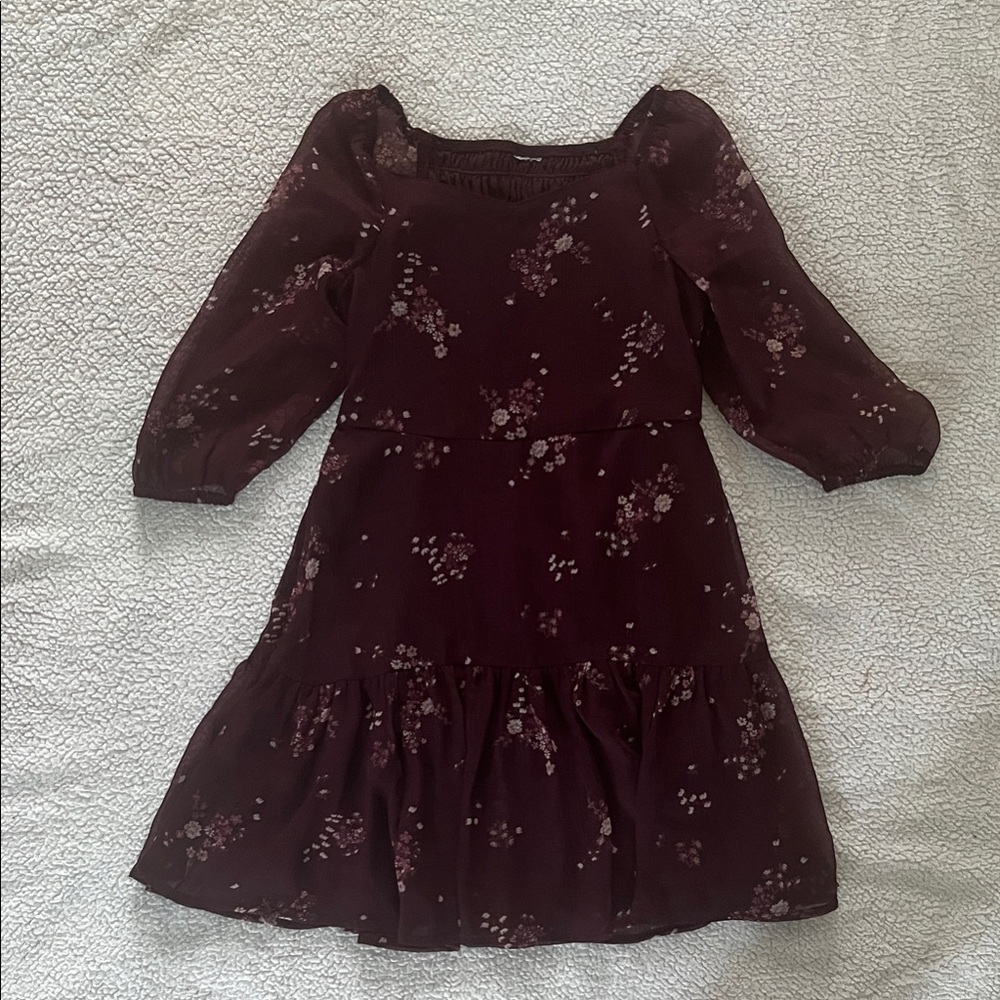 Abercrombie Kids Burgundy Floral Long Sleeve Dress – Size 7/8